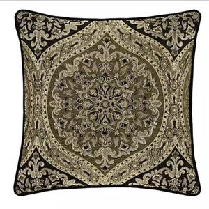 J.Queen Terra 20" Square Pillow Green Black‎ Gold Decorative Bed Pillow New